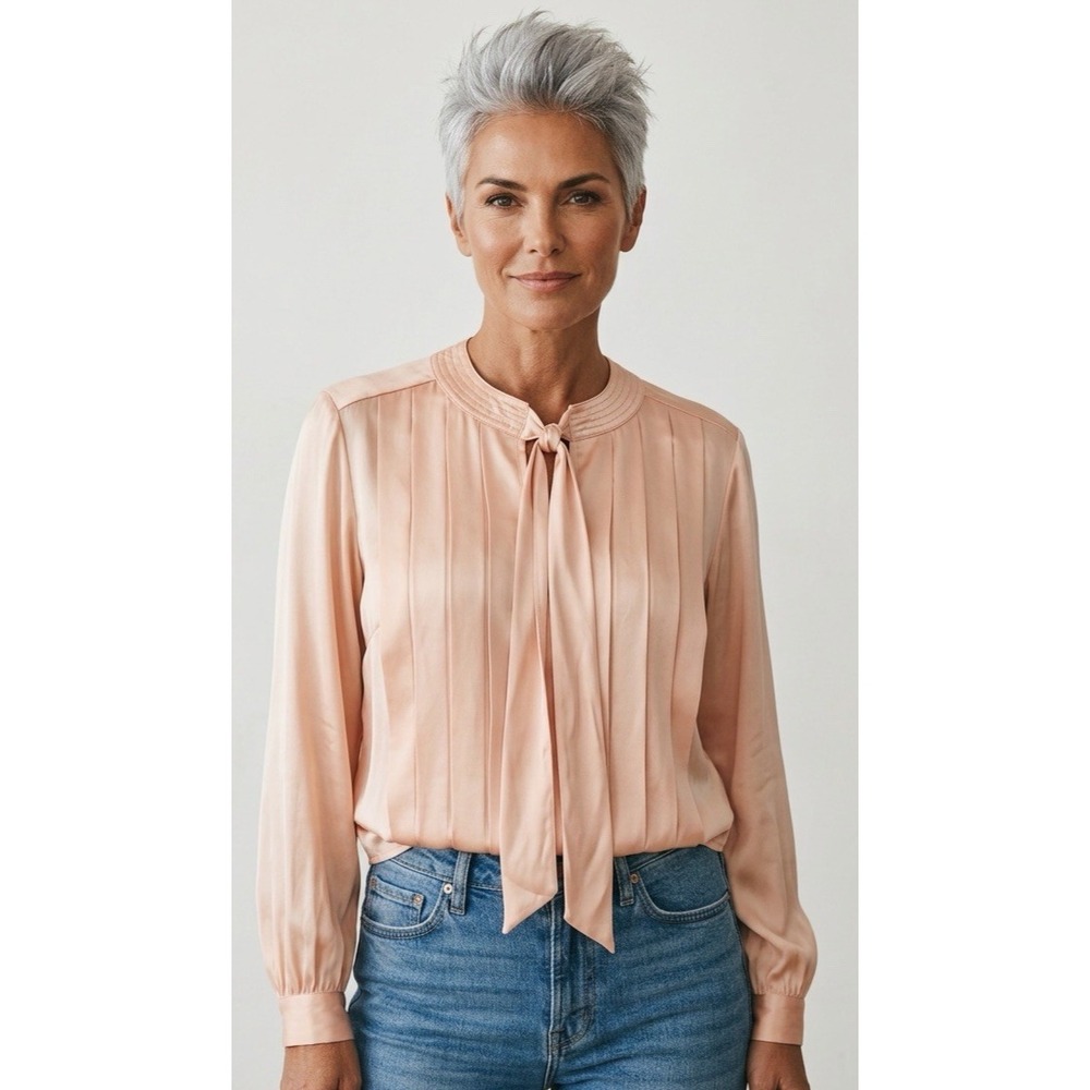 Vintage Chanel Y2K PALE PINK SILK Blouse - Large CHEST IS 36"